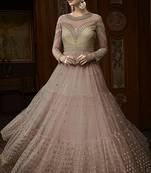 Light-brown embroidered net salwar