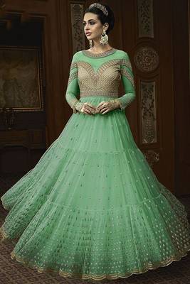 Turquoise embroidered net salwar 1