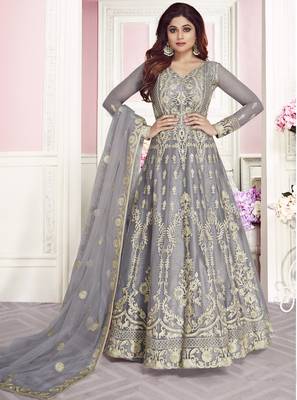 Grey embroidered net salwar 1
