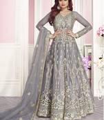 Grey embroidered net salwar