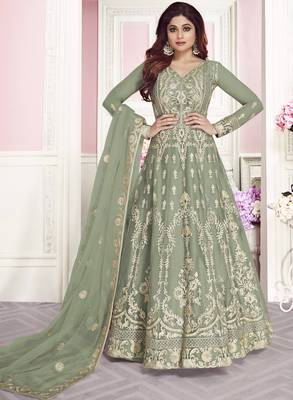 Light-sea-green embroidered net salwar 1