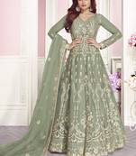 Light-sea-green embroidered net salwar