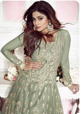 Light-sea-green embroidered net salwar 2