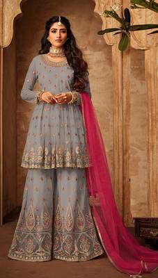 Grey embroidered net salwar 1