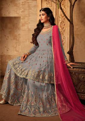 Grey embroidered net salwar 2