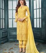 Yellow Heavy Faux Georgette Party Wear Designer Suit
