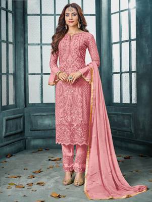 Pink Heavy Faux Georgette Party Wear Designer Suit 1