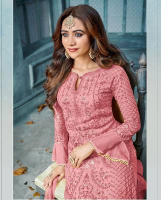 Pink Heavy Faux Georgette Party Wear Designer Suit 2