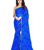 Blue embroidered chiffon saree with blouse