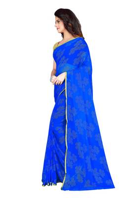 Blue embroidered chiffon saree with blouse 2