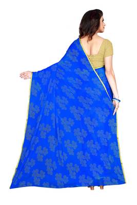 Blue embroidered chiffon saree with blouse 3