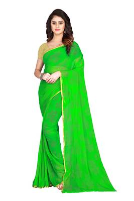 Green embroidered chiffon saree with blouse 1