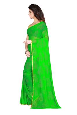 Green embroidered chiffon saree with blouse 2