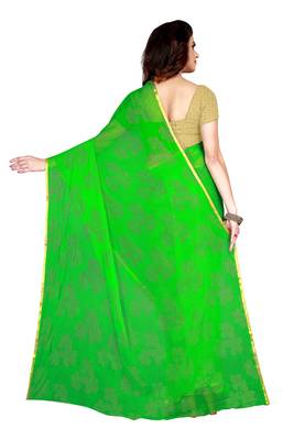 Green embroidered chiffon saree with blouse 3
