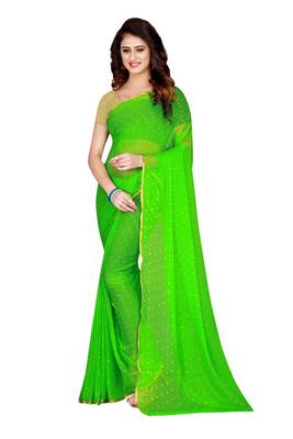 Green embroidered chiffon saree with blouse 1