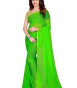 Green embroidered chiffon saree with blouse