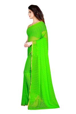 Green embroidered chiffon saree with blouse 2