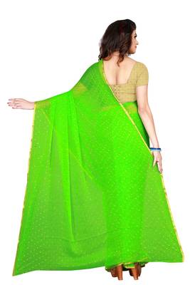 Green embroidered chiffon saree with blouse 3