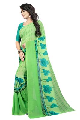 Light green printed georgette saree with blouse 2
