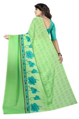 Light green printed georgette saree with blouse 3