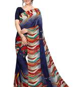 Navy blue printed georgette saree with blouse