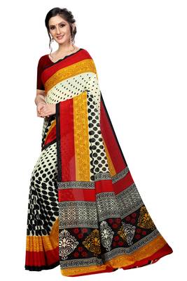 White printed georgette saree with blouse 1