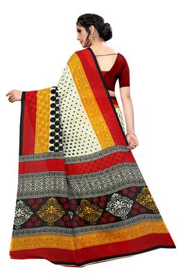 White printed georgette saree with blouse 3