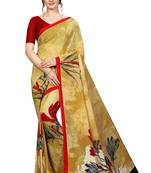 Beige printed georgette saree with blouse