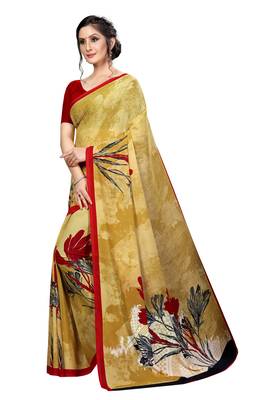Beige printed georgette saree with blouse 2