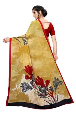 Beige printed georgette saree with blouse 3