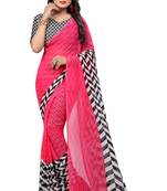 Pink printed georgette saree with blouse