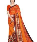 Orange printed georgette saree with blouse