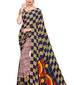 Navy blue printed georgette saree with blouse