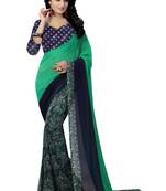 Green printed georgette saree with blouse