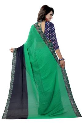 Green printed georgette saree with blouse 3