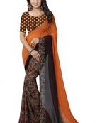 Orange printed georgette saree with blouse