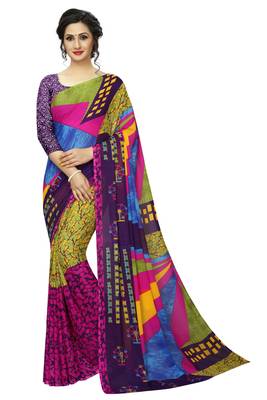 Multicolor printed georgette saree with blouse 1