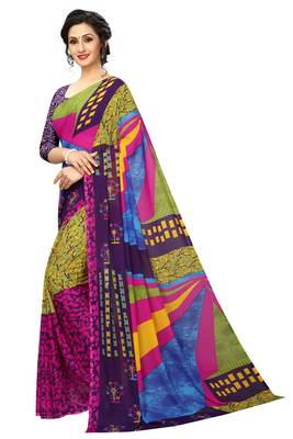 Multicolor printed georgette saree with blouse 2