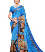 Blue printed georgette saree with blouse