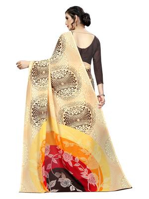 Beige printed georgette saree with blouse 2