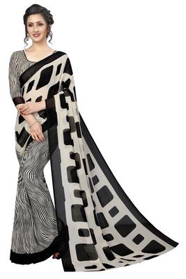 Grey printed georgette saree with blouse 1
