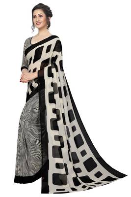 Grey printed georgette saree with blouse 2