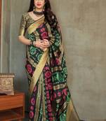 Black woven banarasi silk saree with blouse