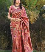 Peach woven banarasi silk saree with blouse