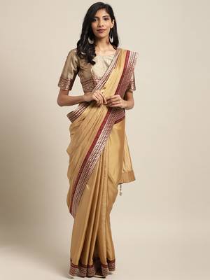 Beige woven art silk saree with blouse 1