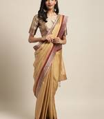 Beige woven art silk saree with blouse