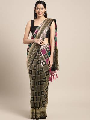 Black woven art silk saree with blouse 1