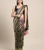 Black woven art silk saree with blouse