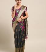 Black woven art silk saree with blouse