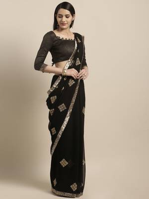 Black embroidered chiffon saree with blouse 1